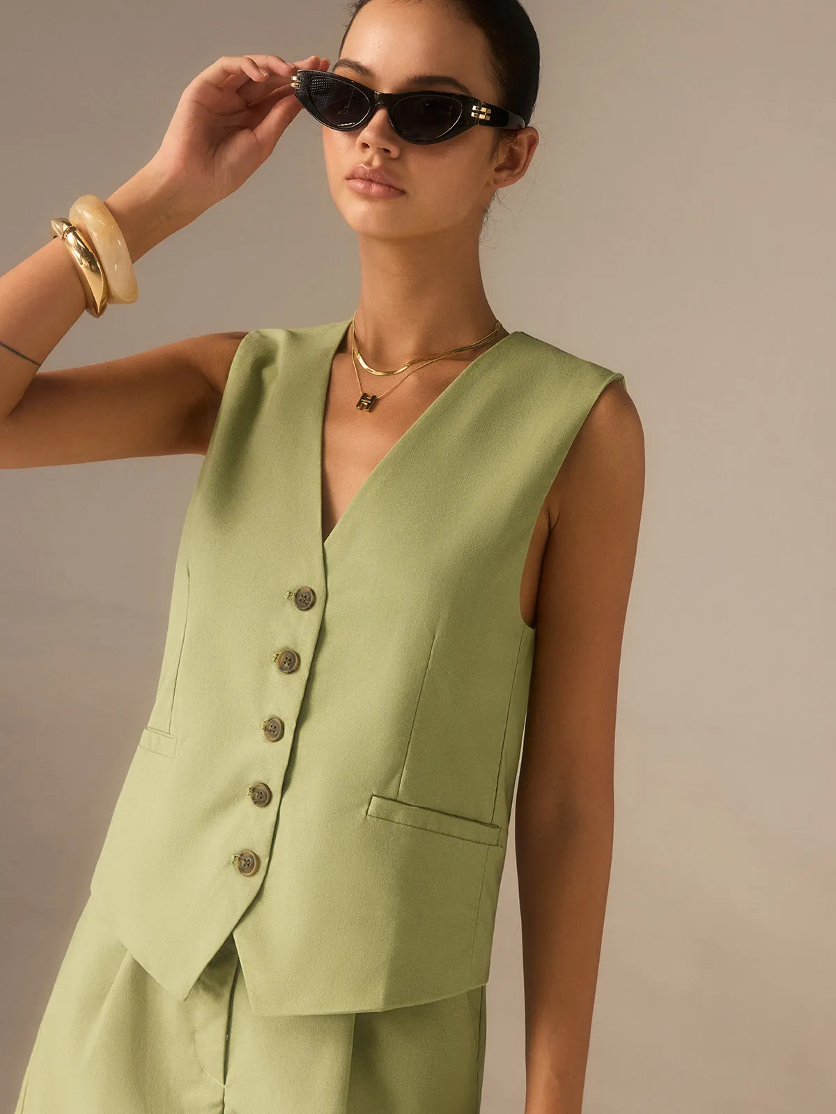 Linen & Cotton Buttoned Vest sold by COMMENSE product image thumbnail 2