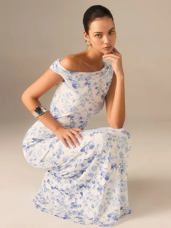 Floral Asymmetrical Drop Shoulder Maxi Dress sold by COMMENSE