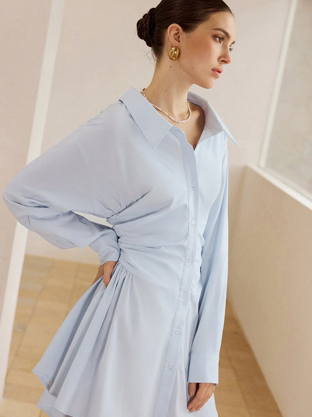 Pleated Shirt Mini Dress sold by COMMENSE product image thumbnail 5