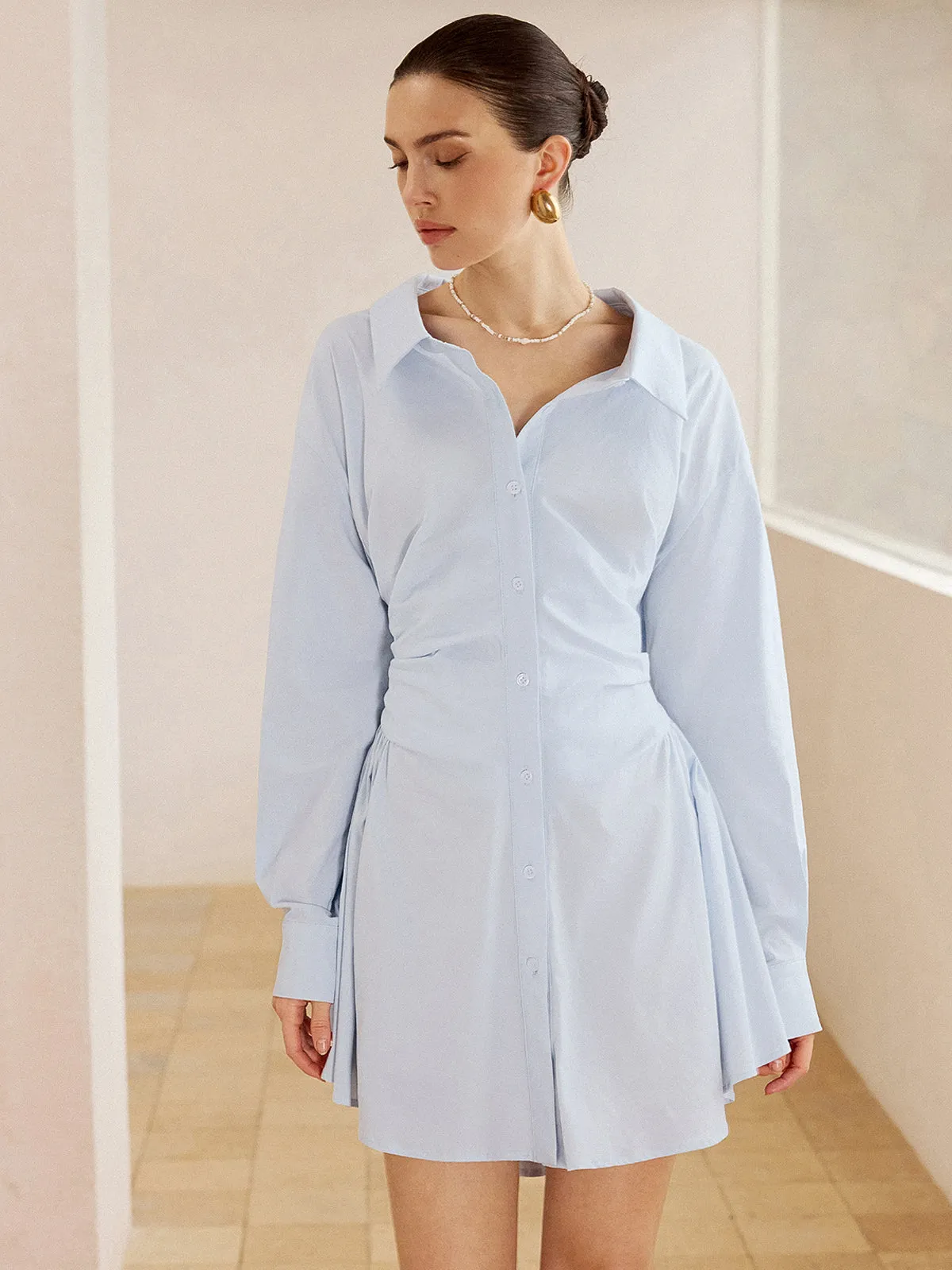 Pleated Shirt Mini Dress sold by COMMENSE product image thumbnail 4