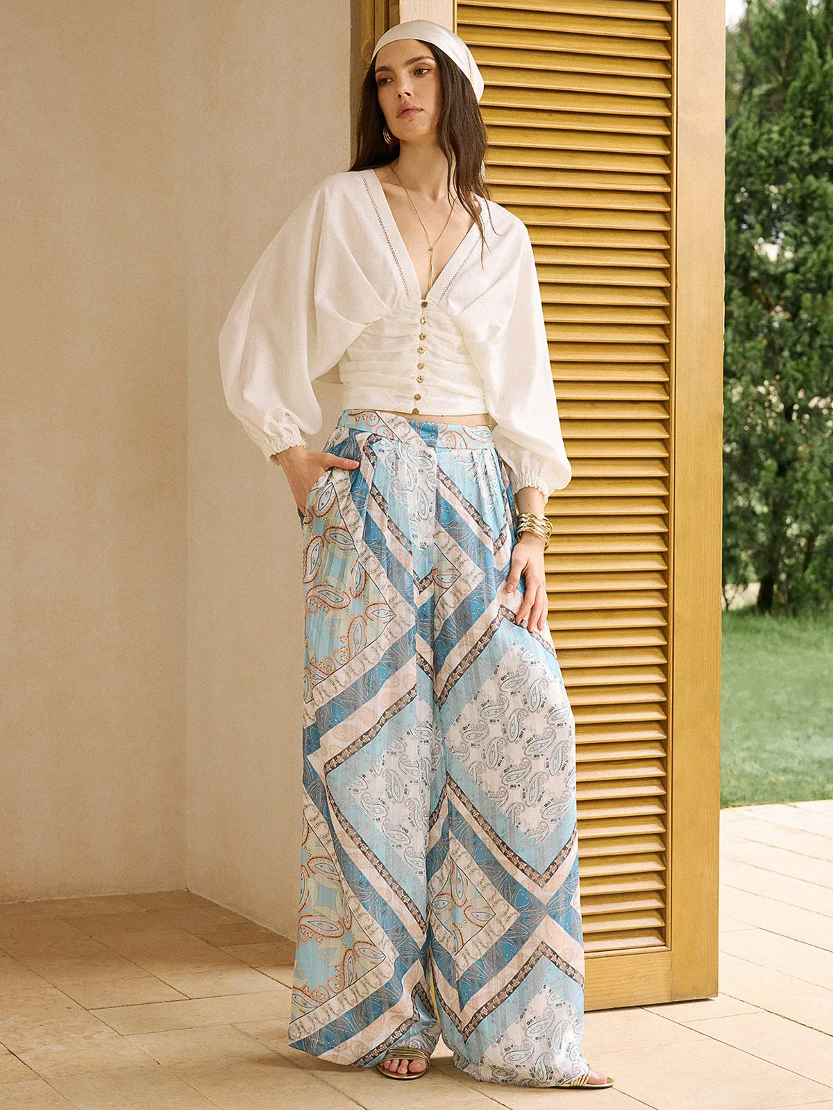Boho Printed Wide-Leg Pants sold by COMMENSE product image thumbnail 4