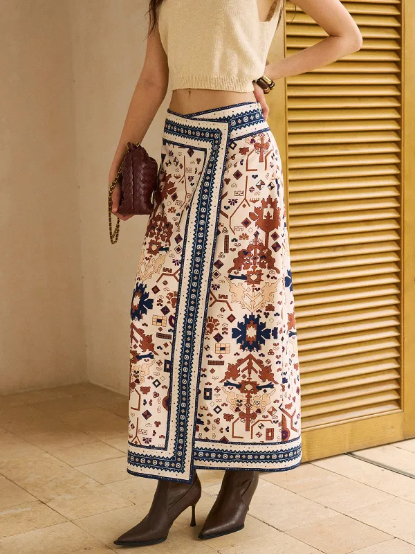 Boho Printed Wrap Midi Skirt sold by COMMENSE