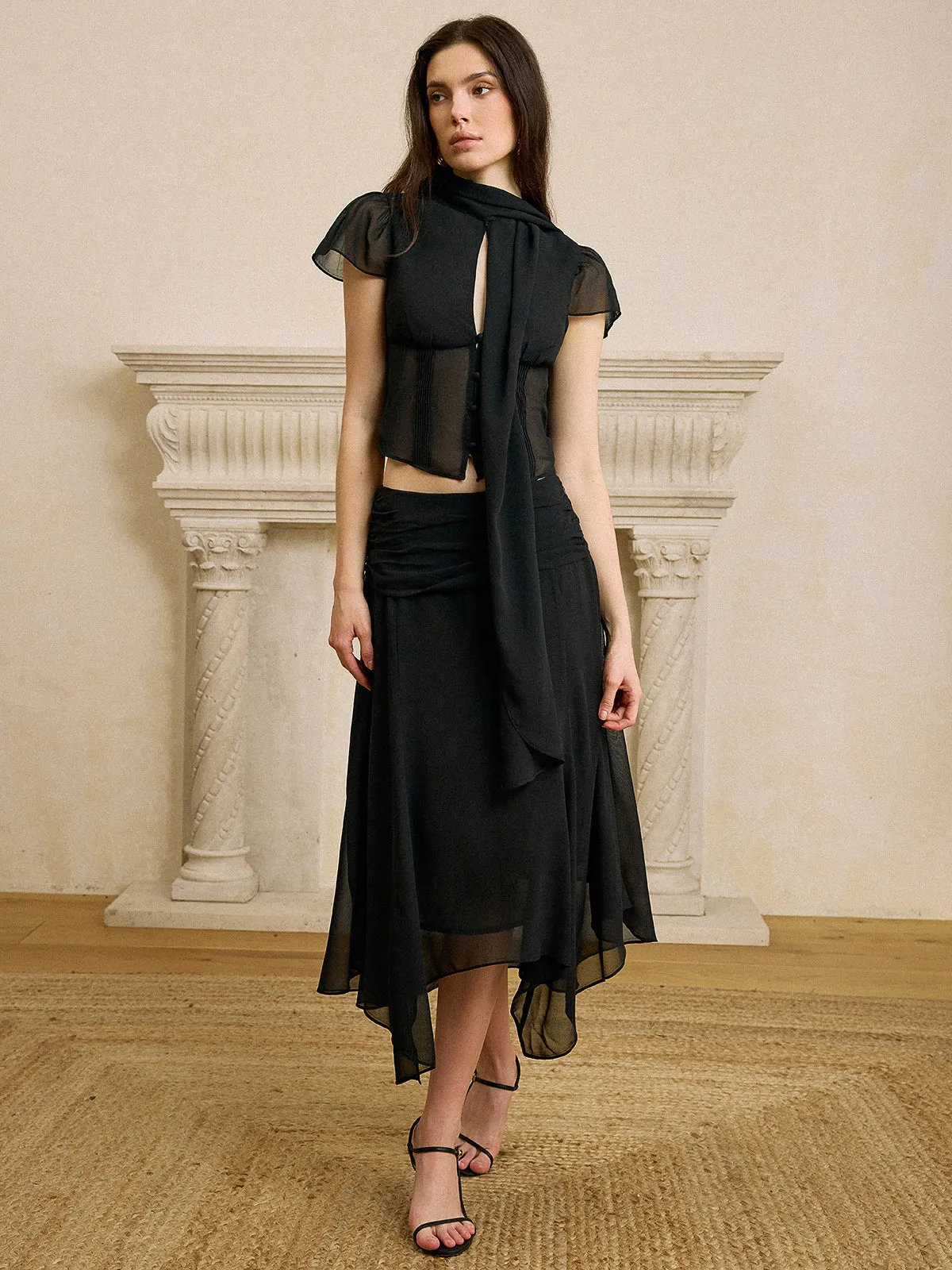 Scarf Neckline Chiffon Skirt Set sold by COMMENSE product image thumbnail 2