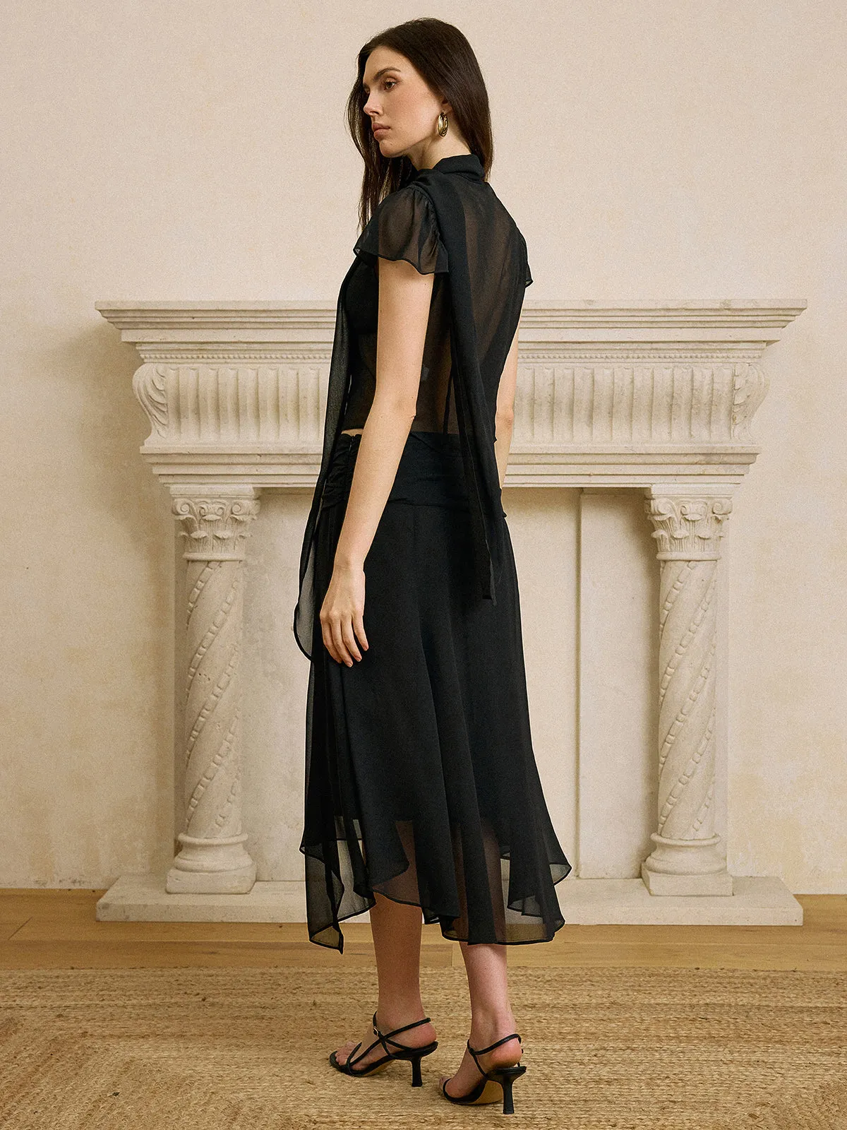 Scarf Neckline Chiffon Skirt Set sold by COMMENSE product image thumbnail 5