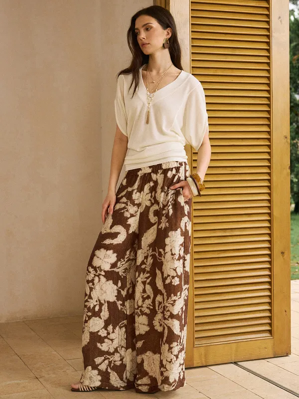Vintage Printed Linen Wide-Leg Pants sold by COMMENSE