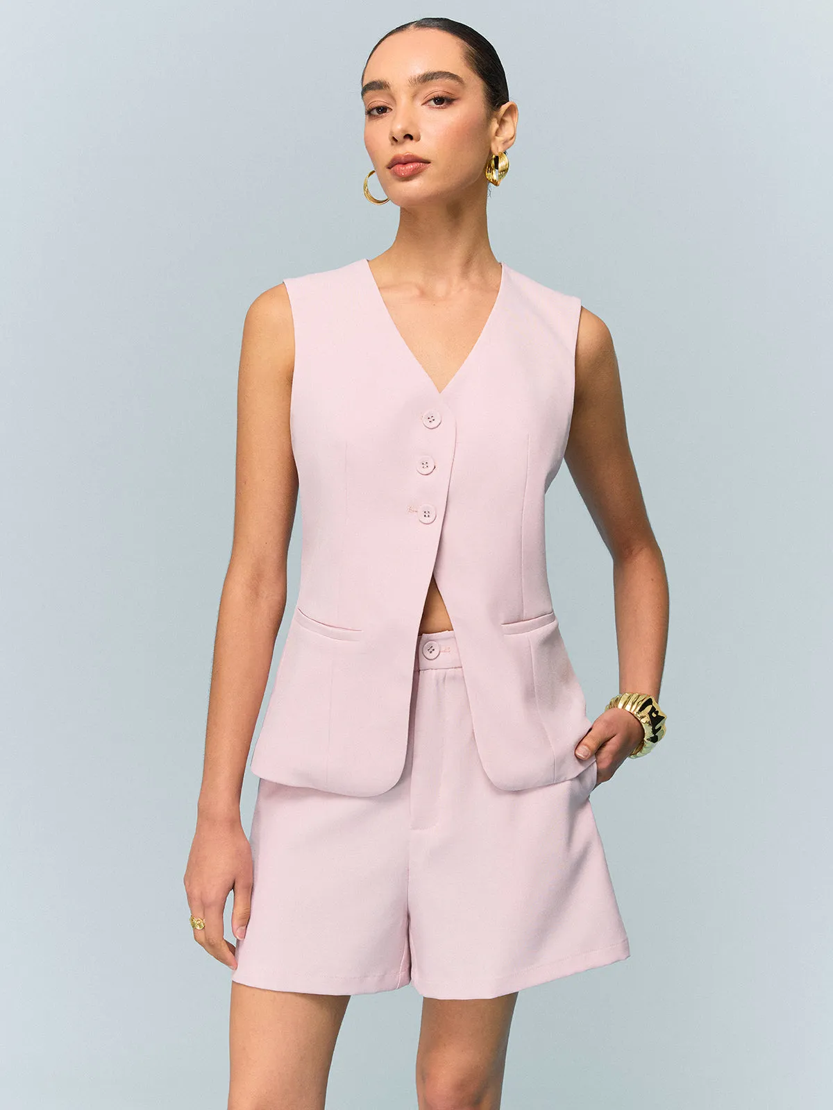 V-Neck Buttoned Vest with Shorts Set sold by COMMENSE product image thumbnail 4