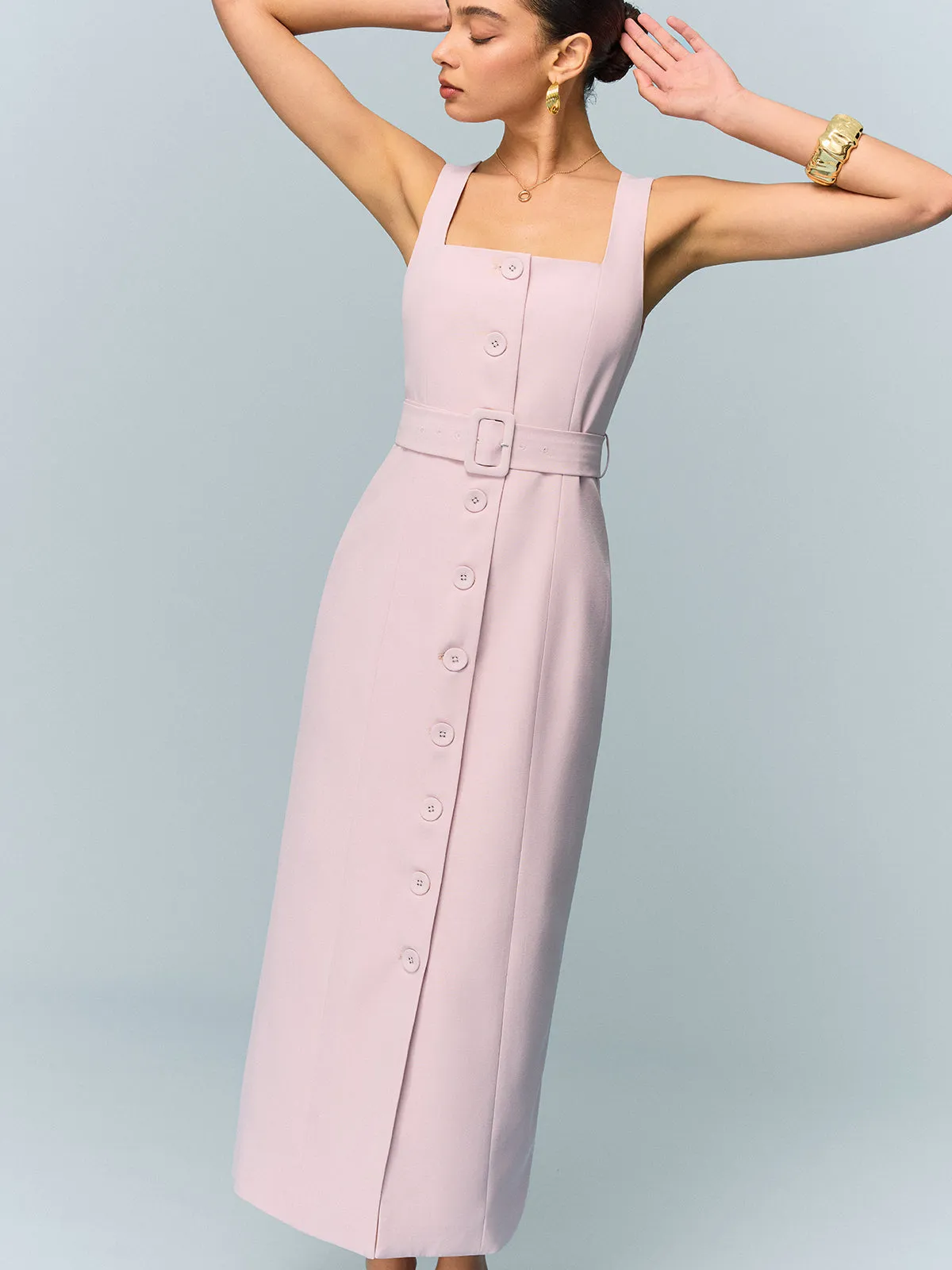 Belted Button-Front Maxi Dress sold by COMMENSE product image thumbnail 4