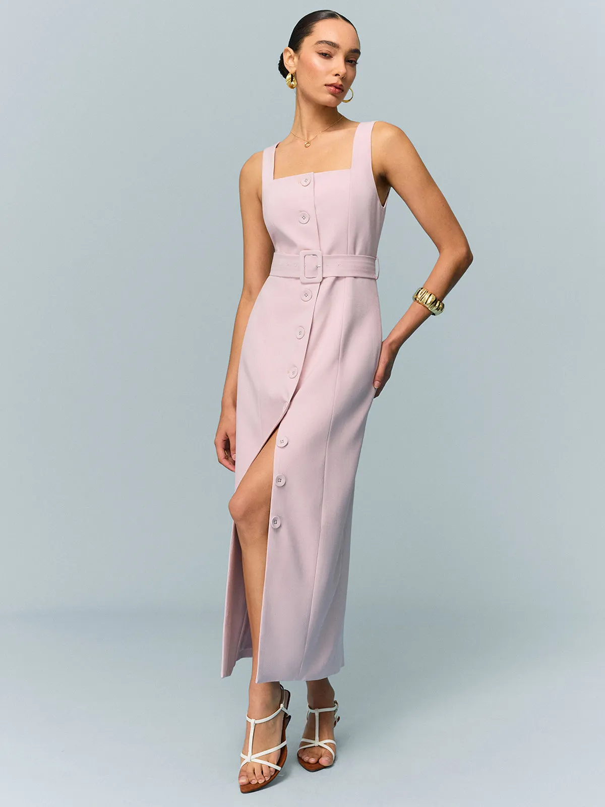 Belted Button-Front Maxi Dress sold by COMMENSE