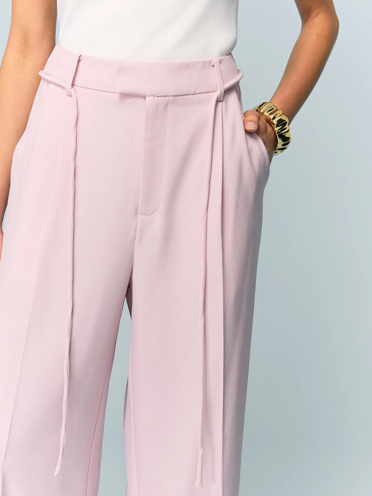 Mid-Waisted Wide-Leg Pants with Tie Detail sold by COMMENSE product image thumbnail 3