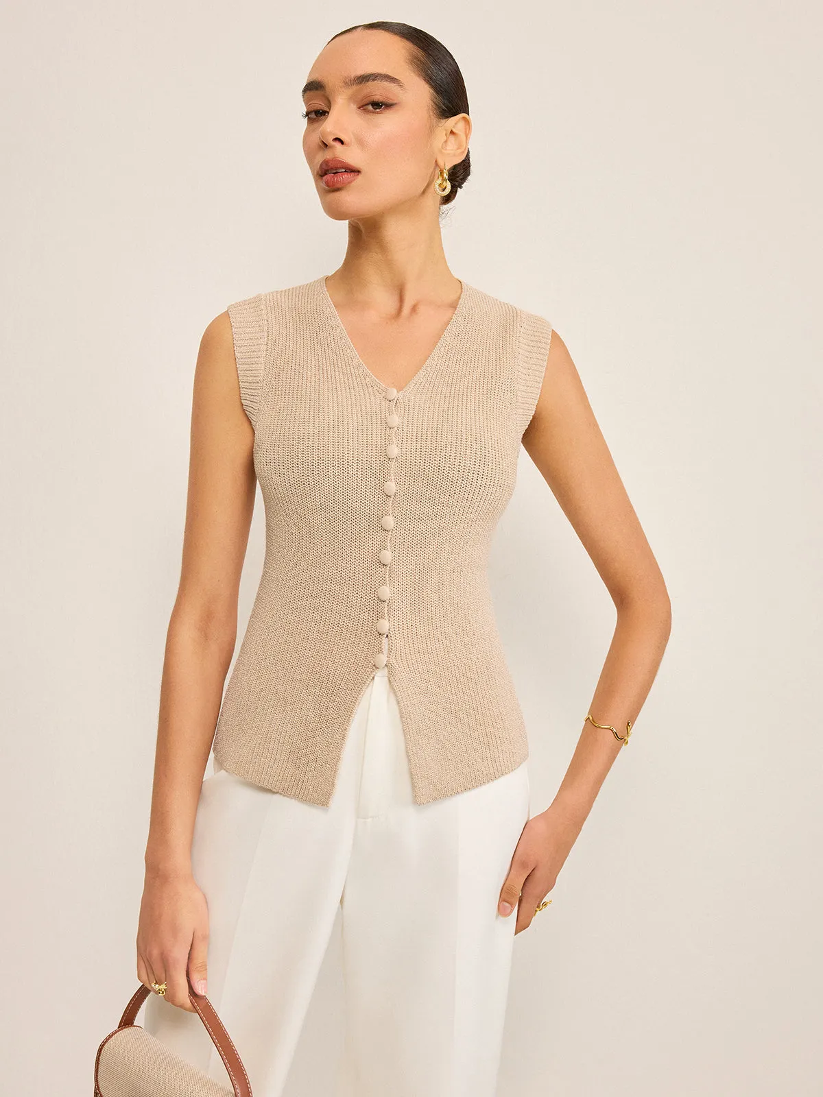 Knitted V-Neck Buttoned Vest sold by COMMENSE product image thumbnail 3