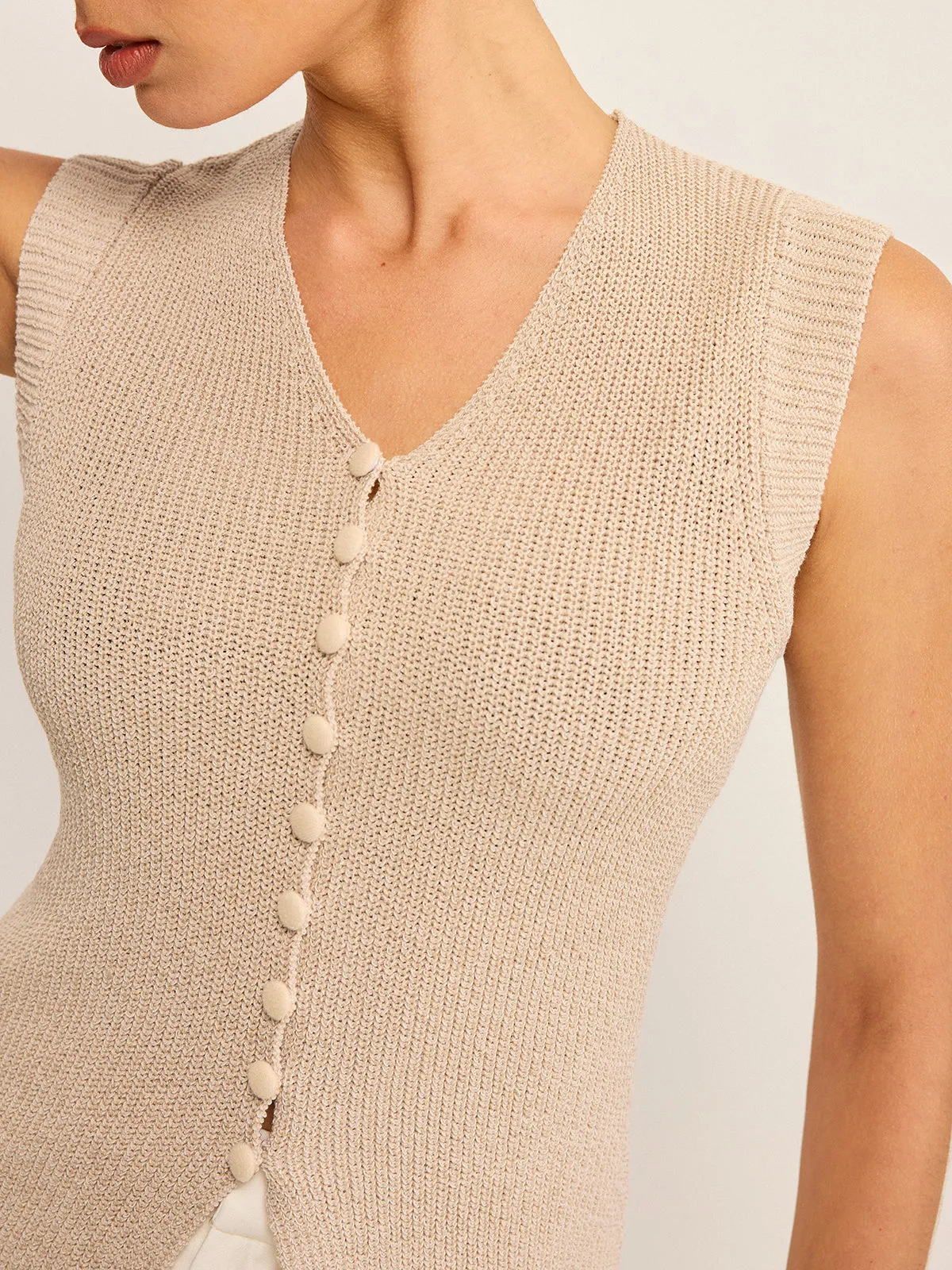 Knitted V-Neck Buttoned Vest sold by COMMENSE product image thumbnail 5