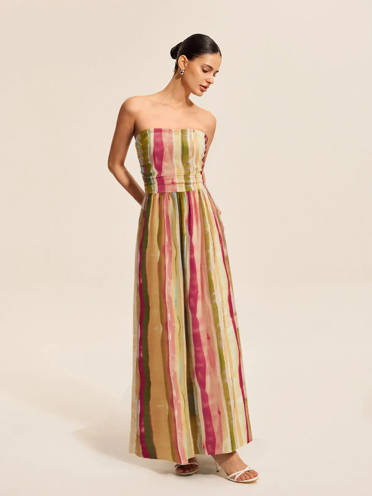 Colorful Striped Strapless Cotton Maxi Dress sold by COMMENSE product image thumbnail 2