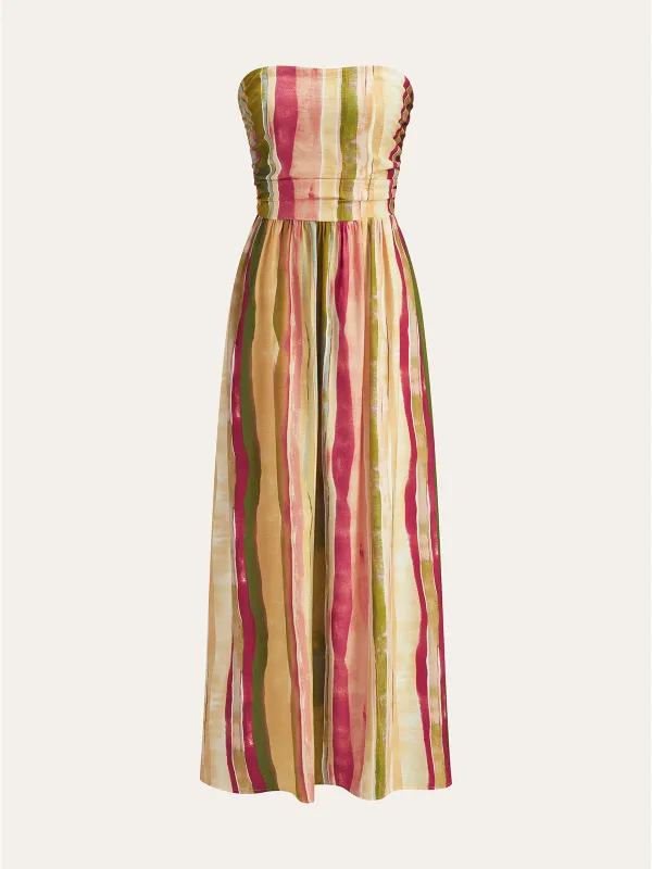 Colorful Striped Strapless Cotton Maxi Dress sold by COMMENSE