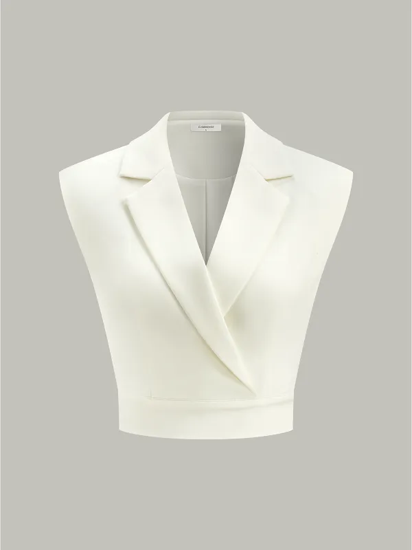 Cropped Wide-Shoulder Waist-Cinching Blazer Vest sold by COMMENSE