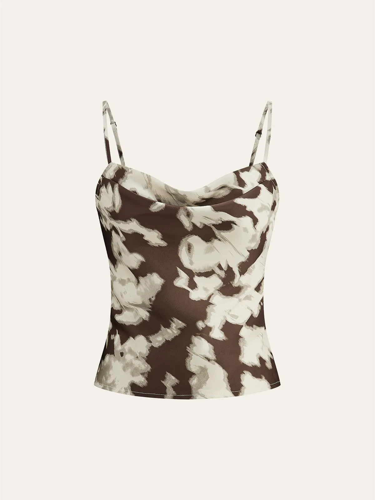 Satin Abstract Print Cowl Neck Cami Top sold by COMMENSE
