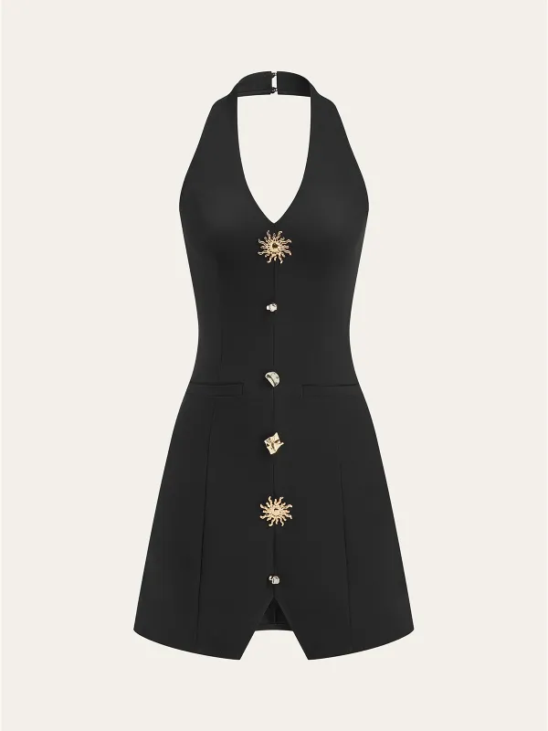 Metal Button Halter Dress sold by COMMENSE