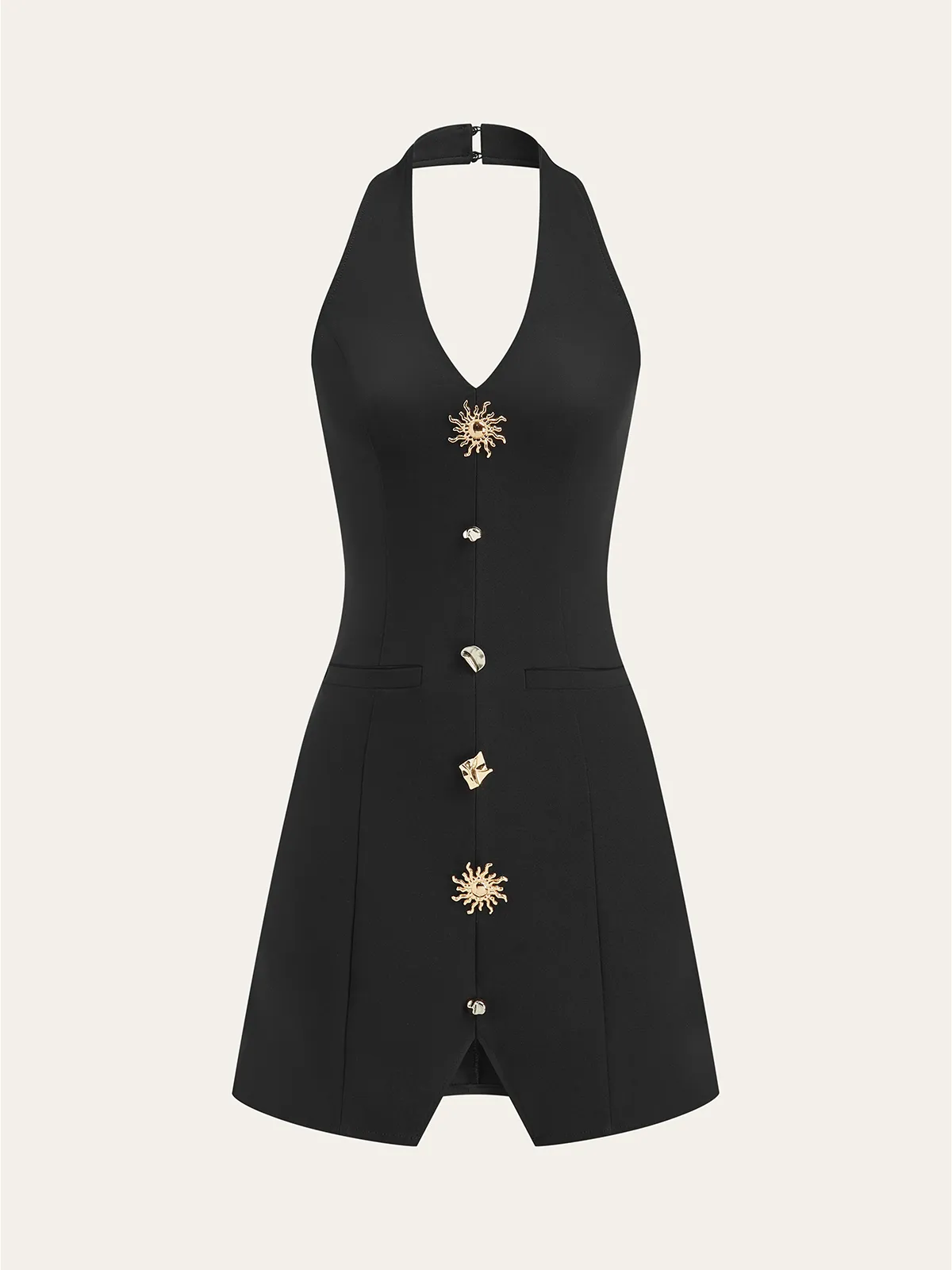 Metal Button Halter Dress sold by COMMENSE
