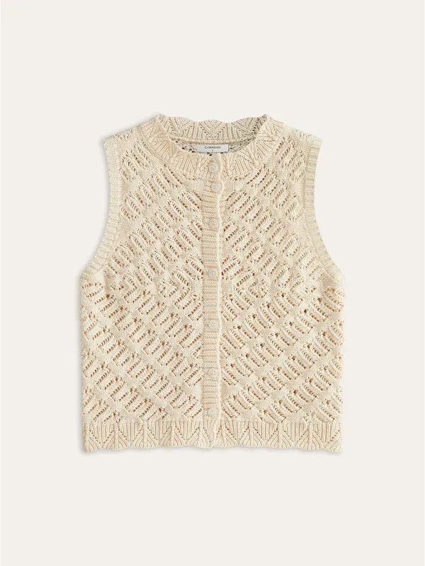 Knitted Sleeveless Cardigan with Button Front sold by COMMENSE