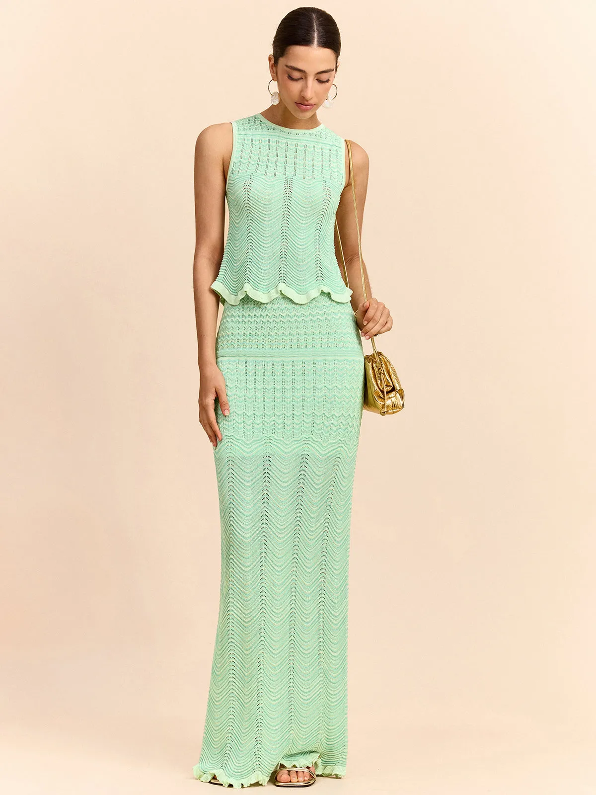 Wave Pattern Knit Maxi Skirt sold by COMMENSE product image thumbnail 2