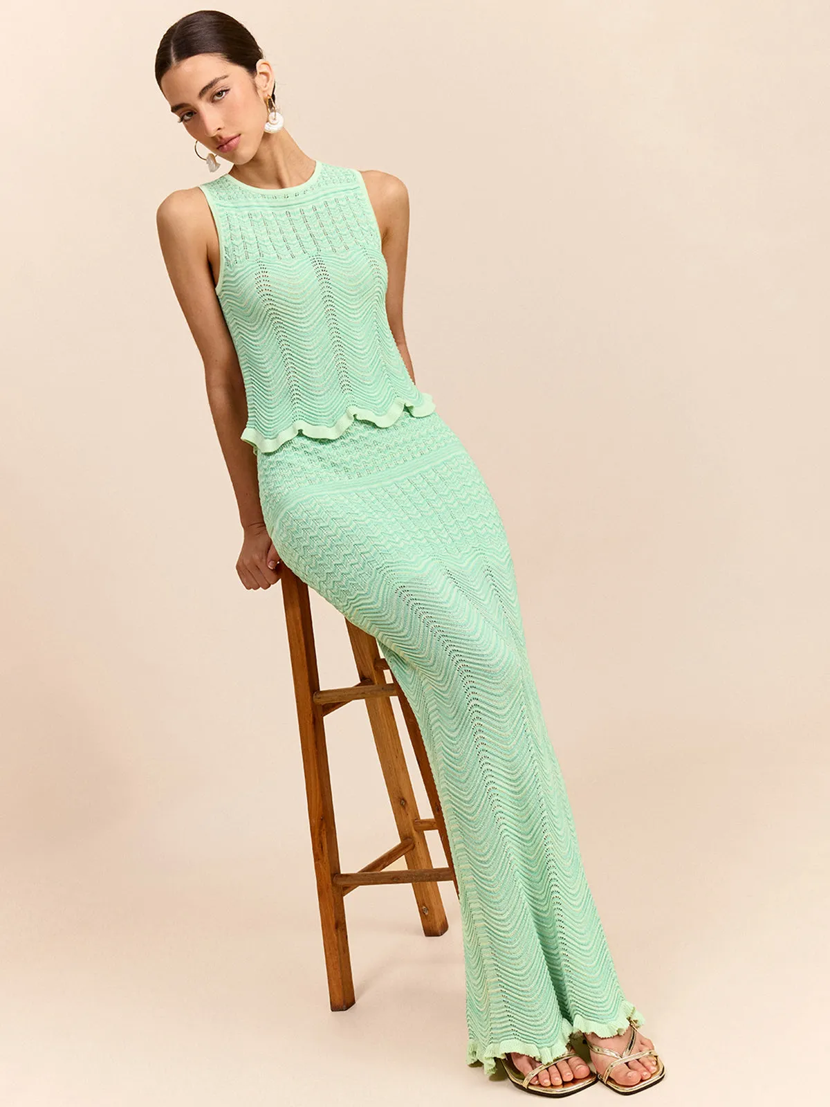 Wave Pattern Knit Maxi Skirt sold by COMMENSE product image thumbnail 4