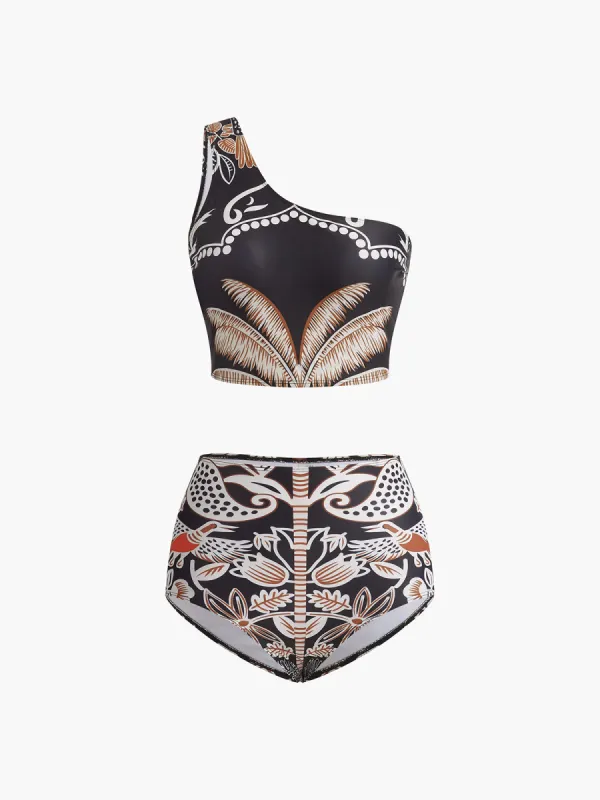 Print One Shoulder Bikini Set sold by COMMENSE