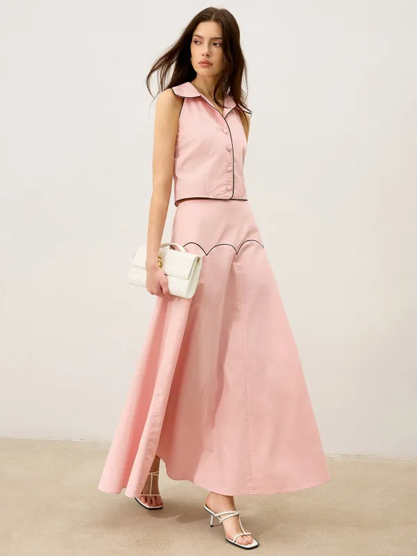 Contrast-Trim Maxi Skirt Set sold by COMMENSE