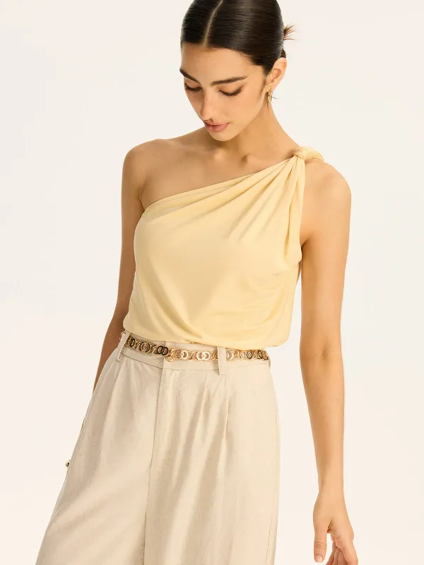 One-Shoulder Ruched Knit Top sold by COMMENSE