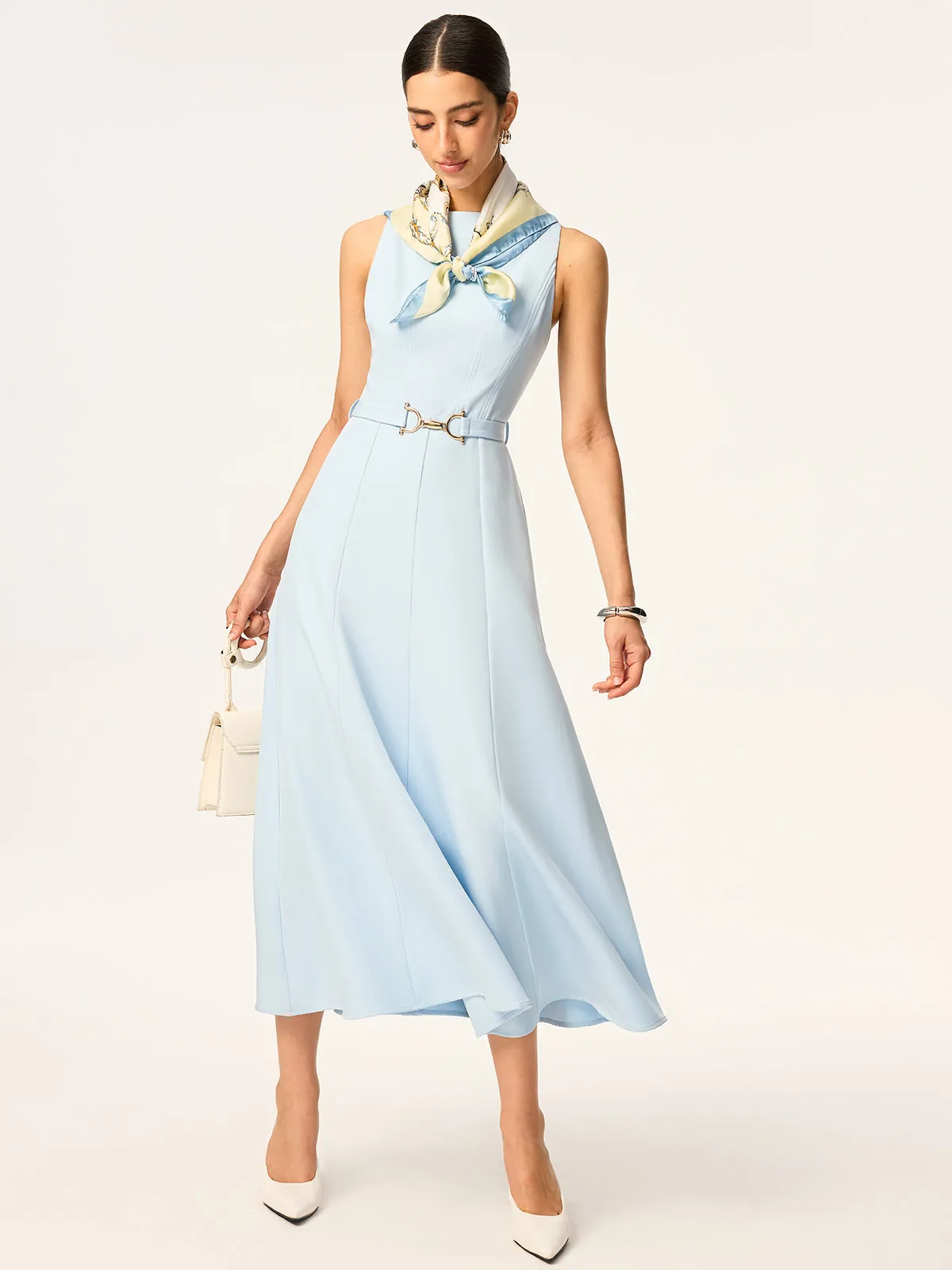 Belted Sleeveless Midi Dress sold by COMMENSE