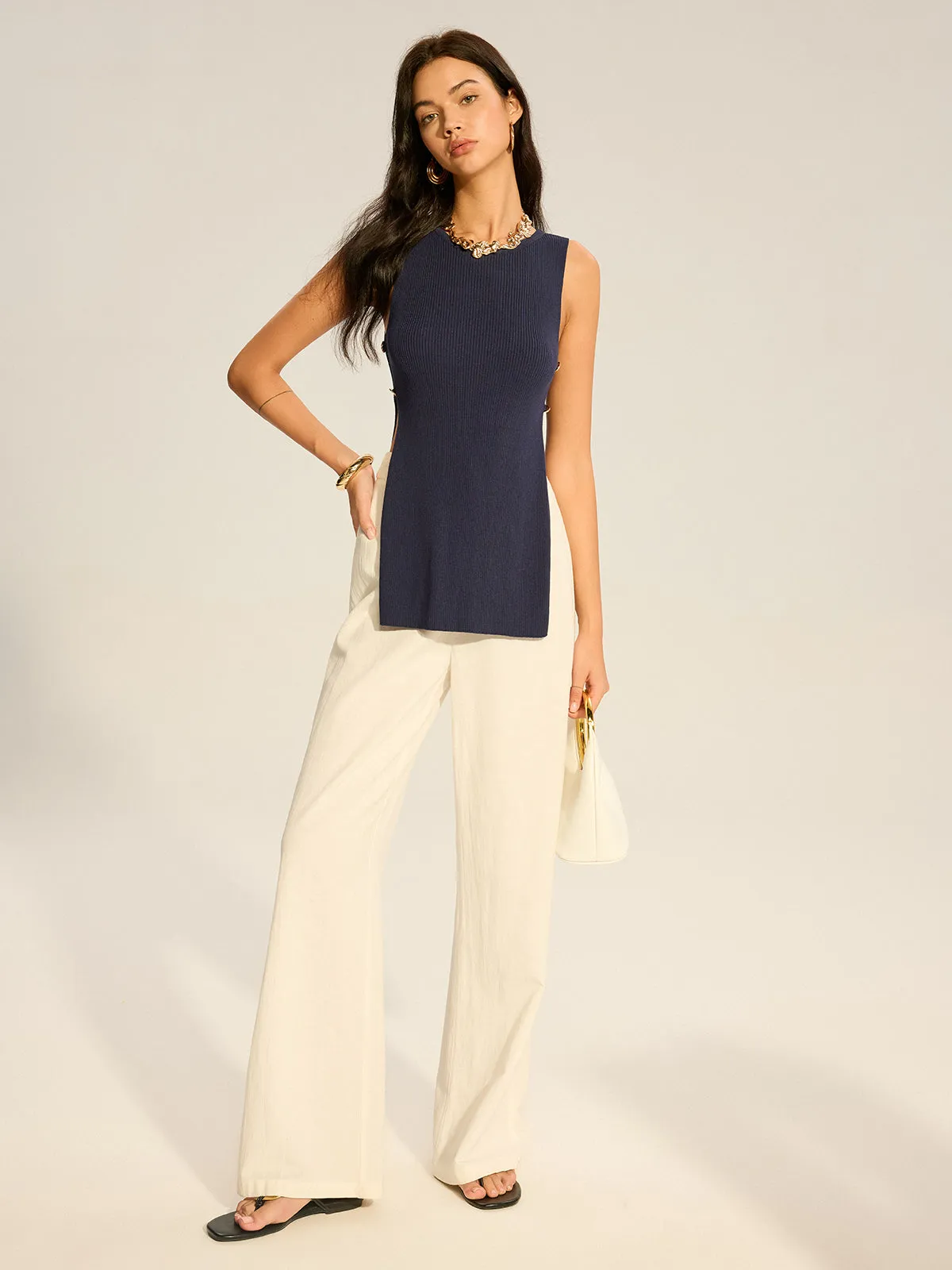 Ribbed Sleeveless Top with Side Slit sold by COMMENSE product image thumbnail 2