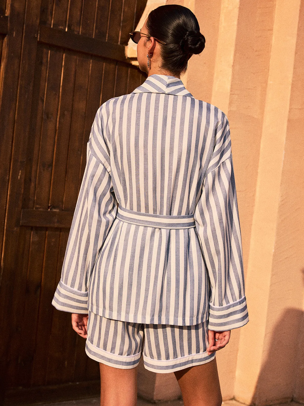 Striped Belted Shirt and Shorts Set sold by COMMENSE product image thumbnail 4