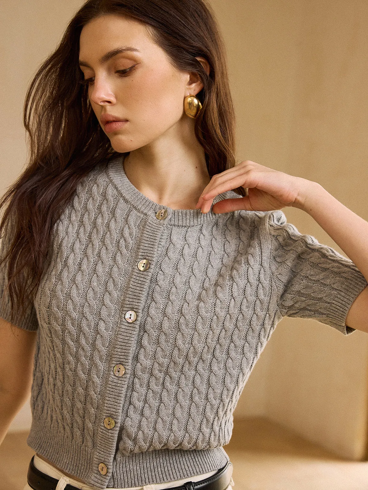 Cable Knit Short-Sleeve Cardigan sold by COMMENSE product image thumbnail 2