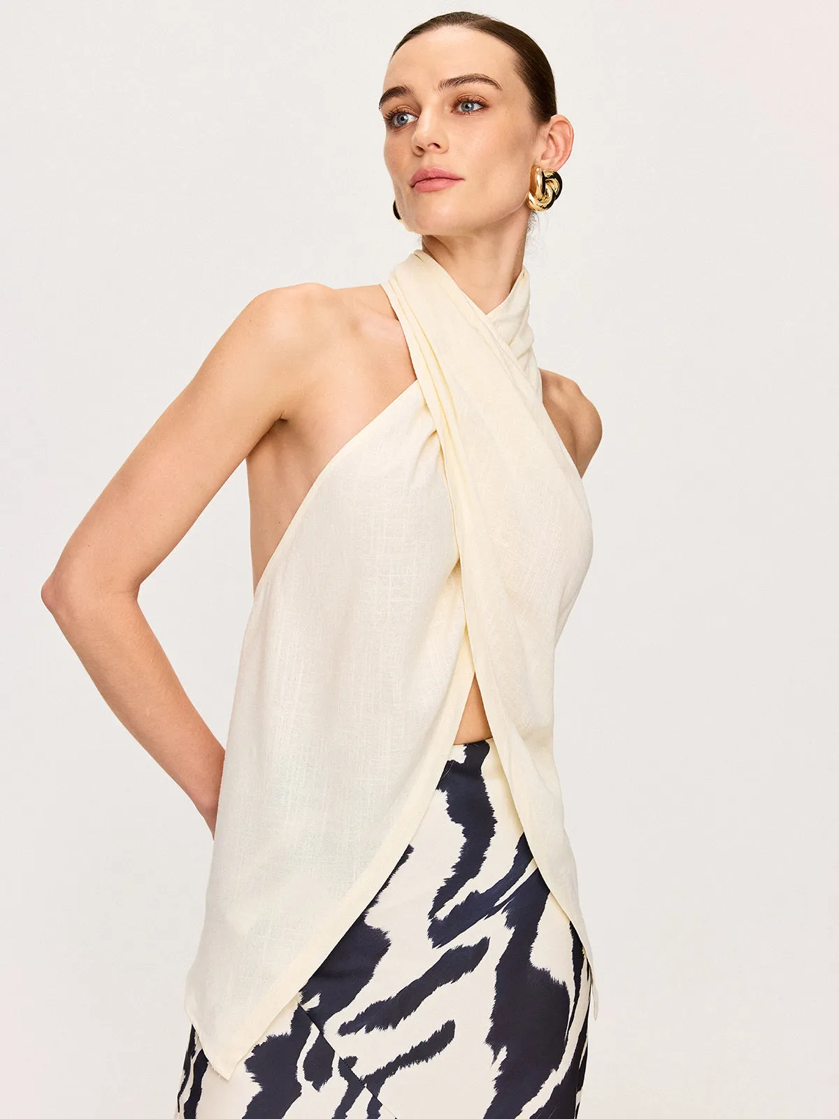 Semi-Sheer Cross-Halter Neck Wrap Top sold by COMMENSE product image thumbnail 5