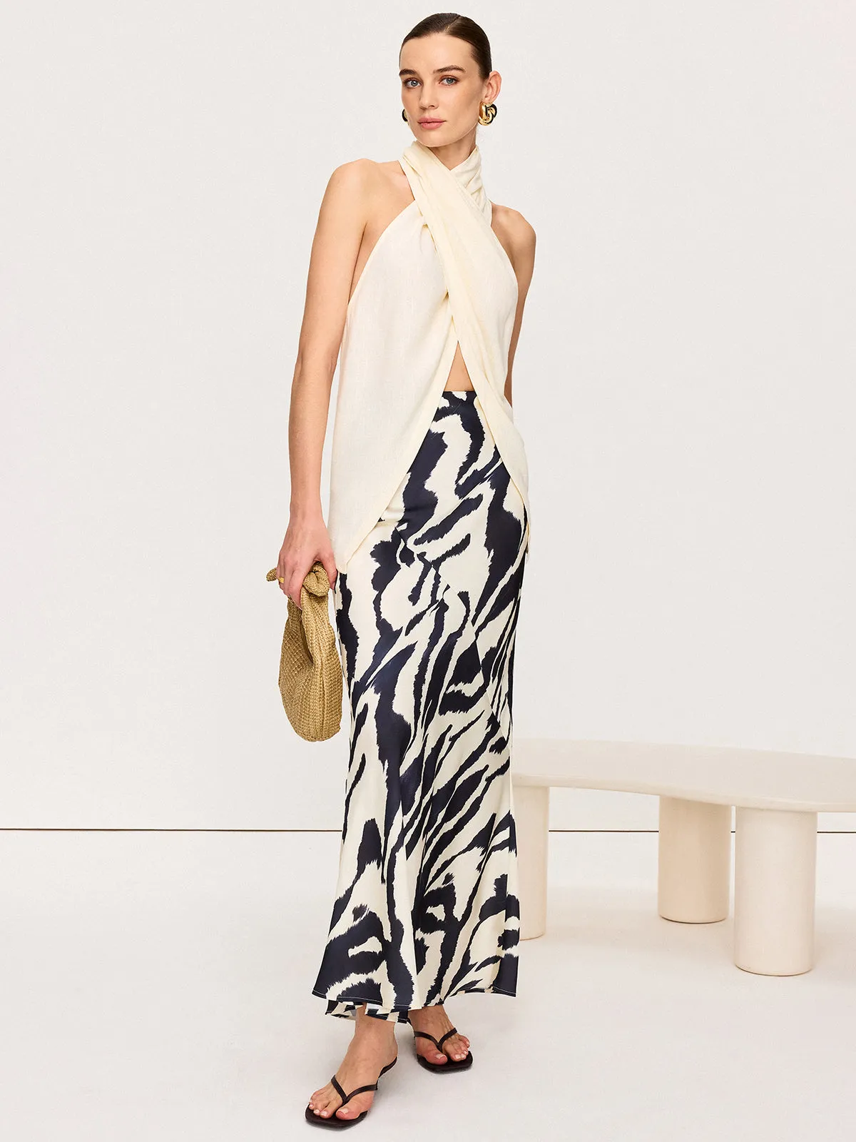 Semi-Sheer Cross-Halter Neck Wrap Top sold by COMMENSE product image thumbnail 4