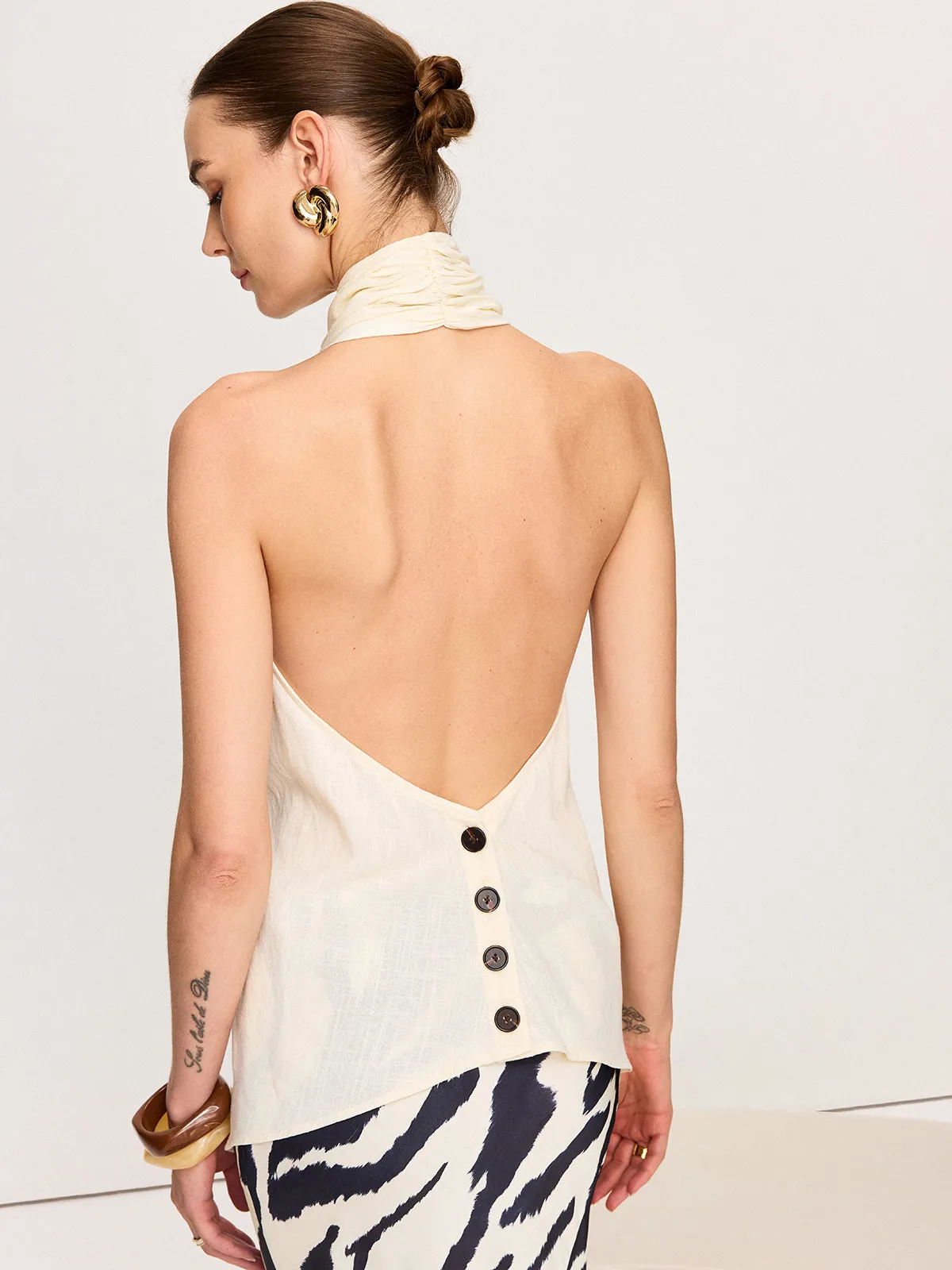 Semi-Sheer Cross-Halter Neck Wrap Top sold by COMMENSE product image thumbnail 3