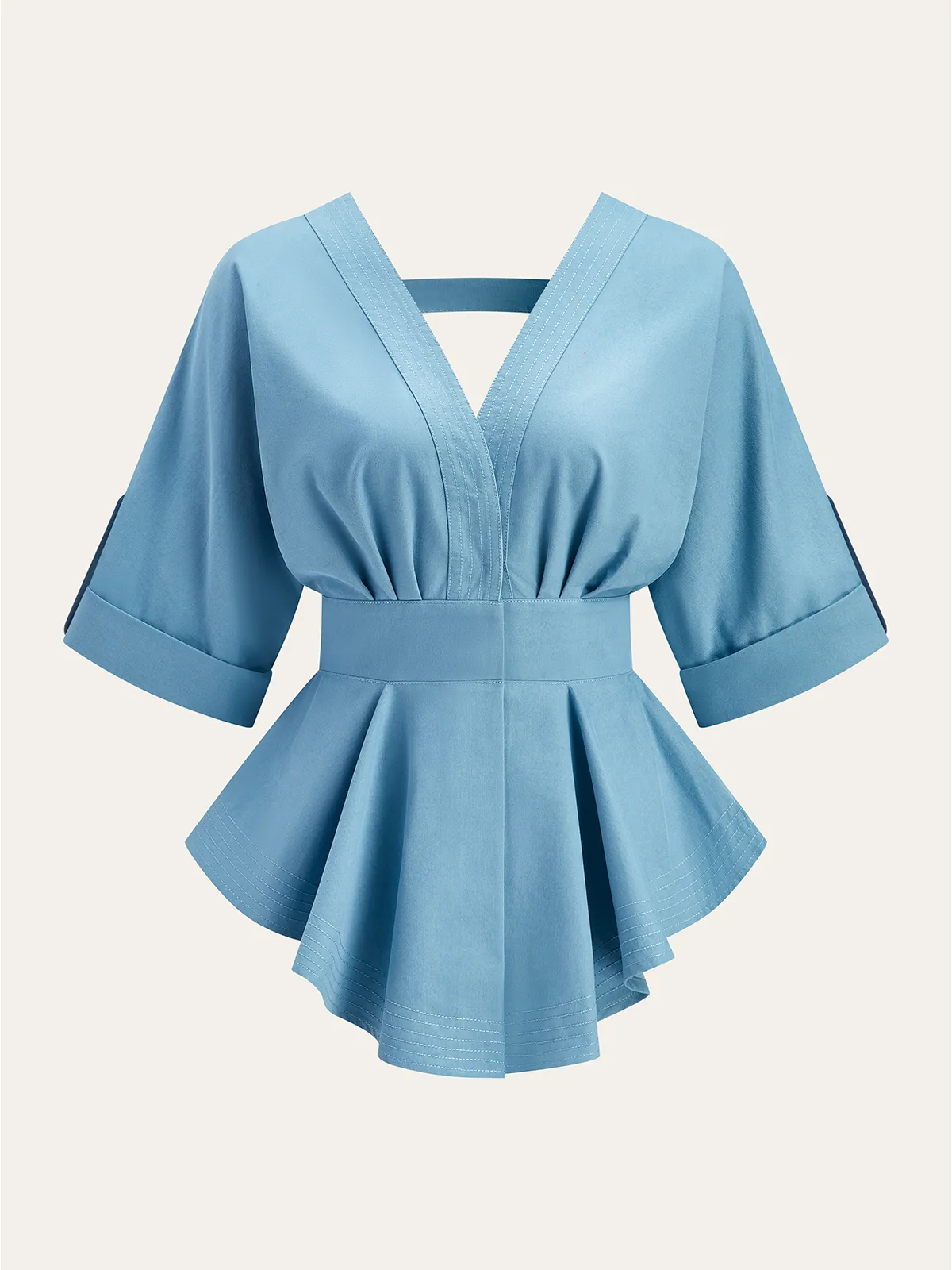 V-Neck Peplum Blouse sold by COMMENSE