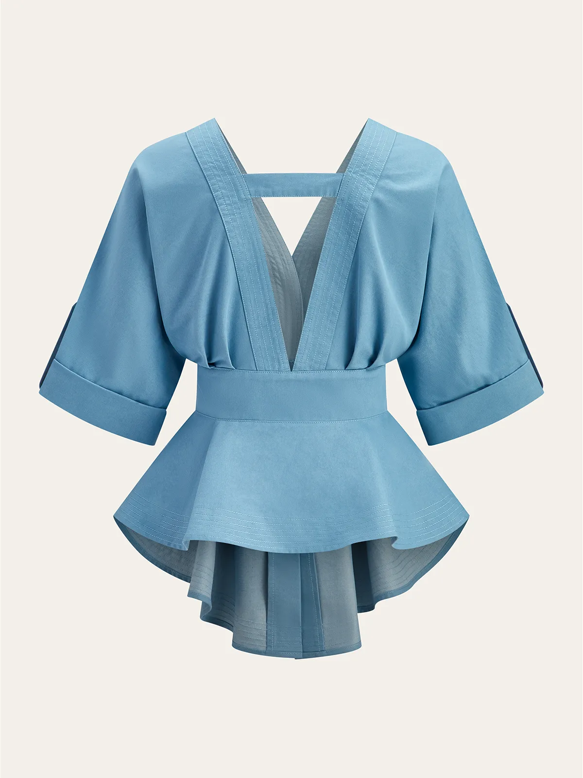 V-Neck Peplum Blouse sold by COMMENSE product image thumbnail 2