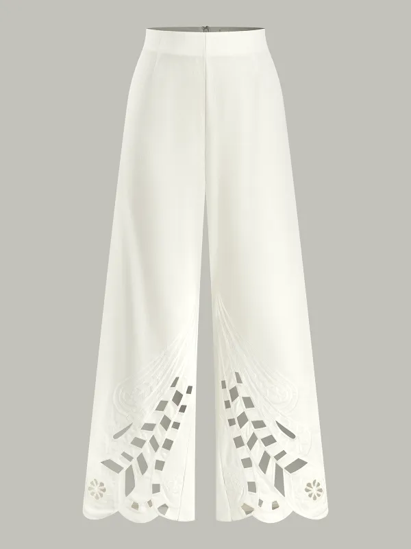 Embroidery Cut-Out Wide-Leg Pants sold by COMMENSE