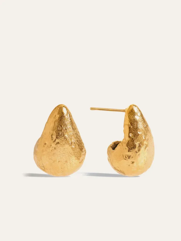 Gold-Tone Textured Teardrop Stud Earrings sold by COMMENSE