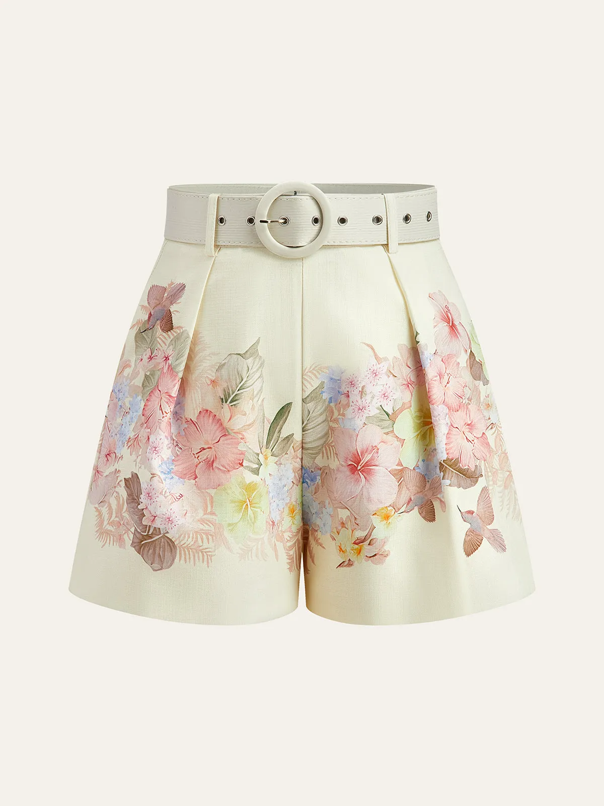 Floral Print Three-Piece Shorts Set With Belt sold by COMMENSE product image thumbnail 4
