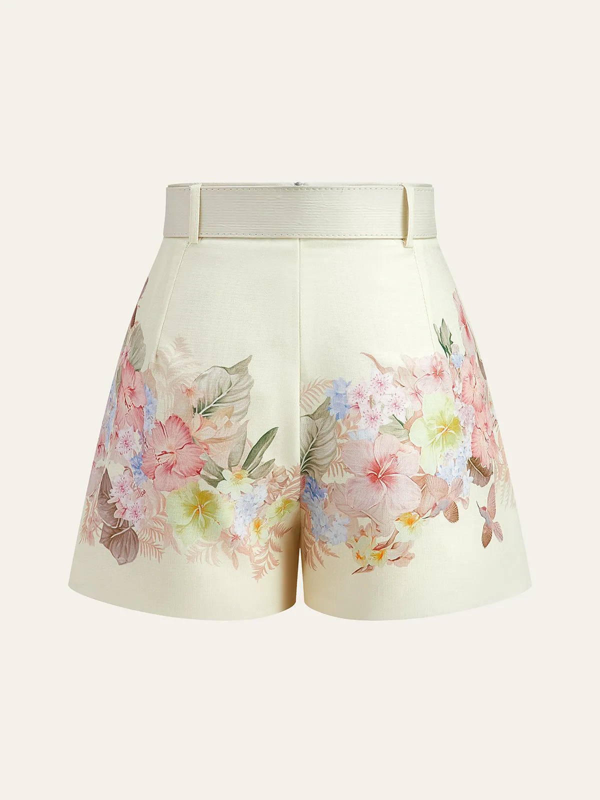 Floral Print Three-Piece Shorts Set With Belt sold by COMMENSE product image thumbnail 5