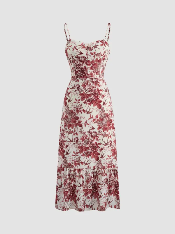 Rosy Bush Floral Strap Midi Dress sold by COMMENSE