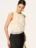 Ruffled Sleeveless Chiffon Top sold by COMMENSE