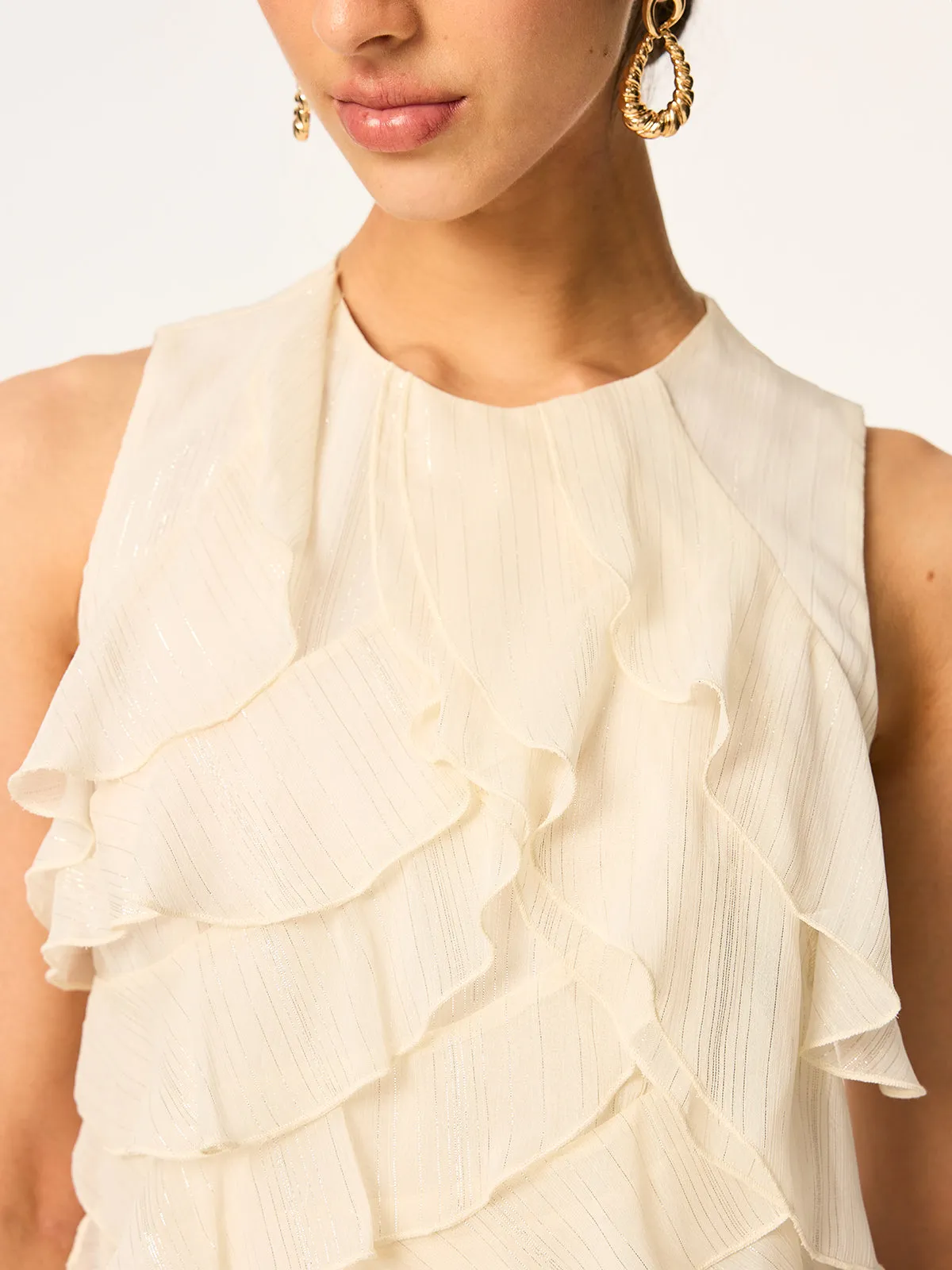 Ruffled Sleeveless Chiffon Top sold by COMMENSE product image thumbnail 2