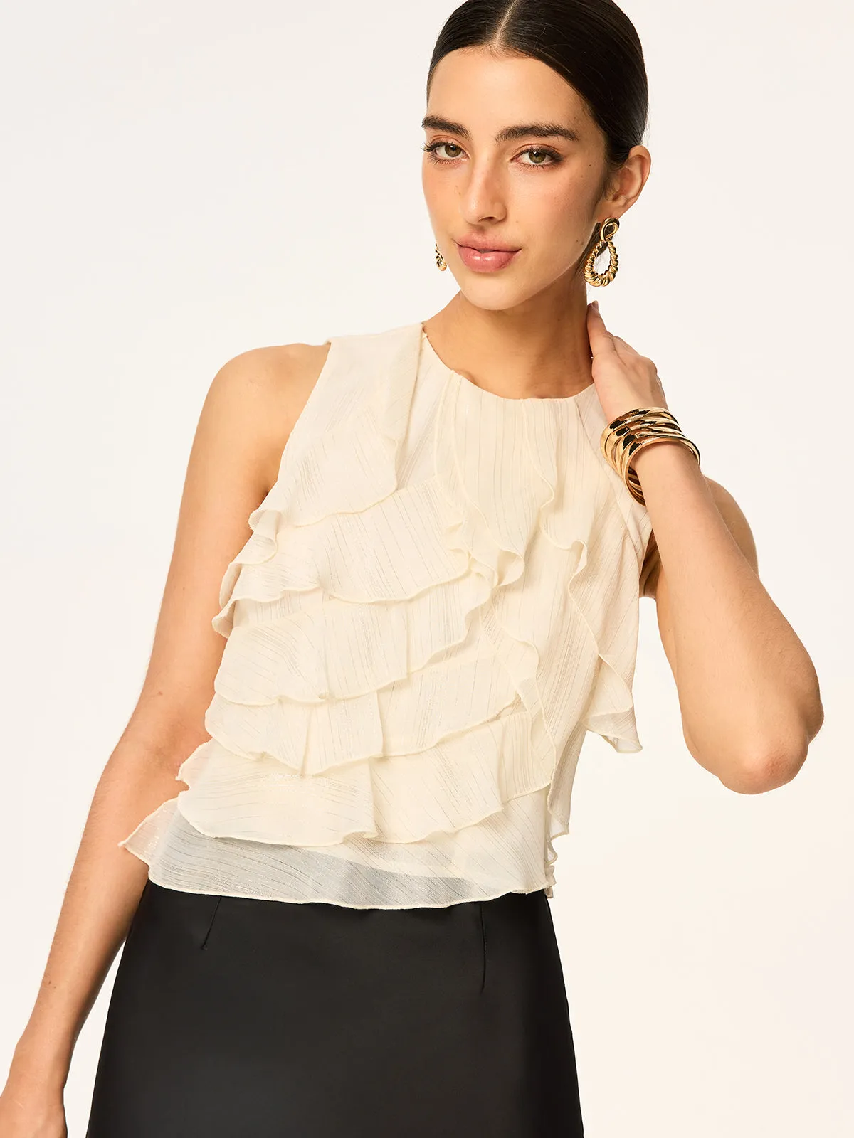 Ruffled Sleeveless Chiffon Top sold by COMMENSE product image thumbnail 5