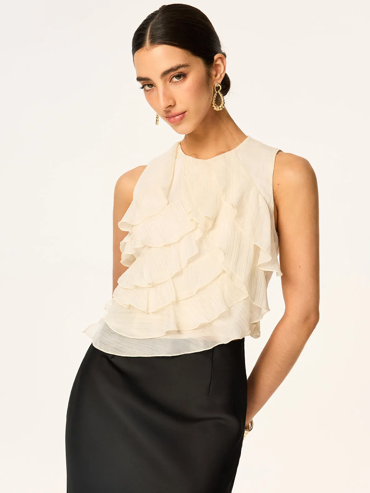 Ruffled Sleeveless Chiffon Top sold by COMMENSE product image thumbnail 4