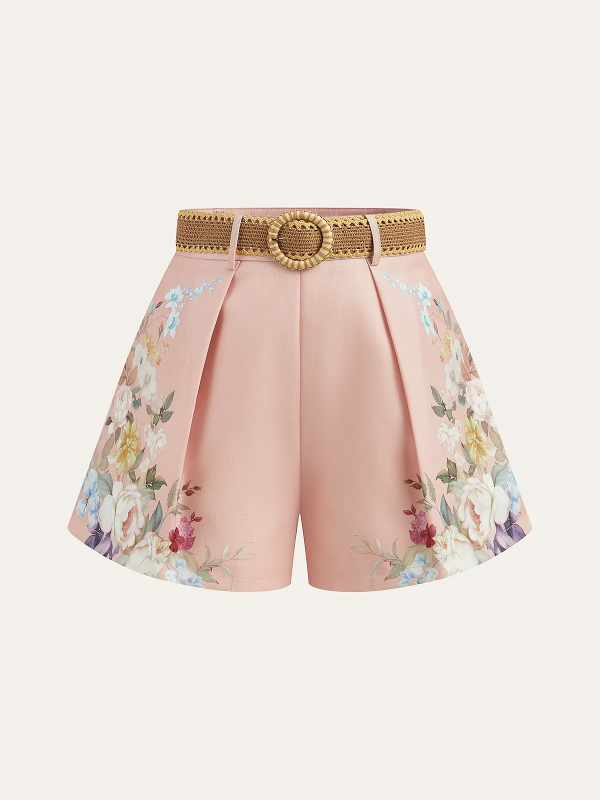 Floral Printed Belted Mid-Waist Shorts sold by COMMENSE