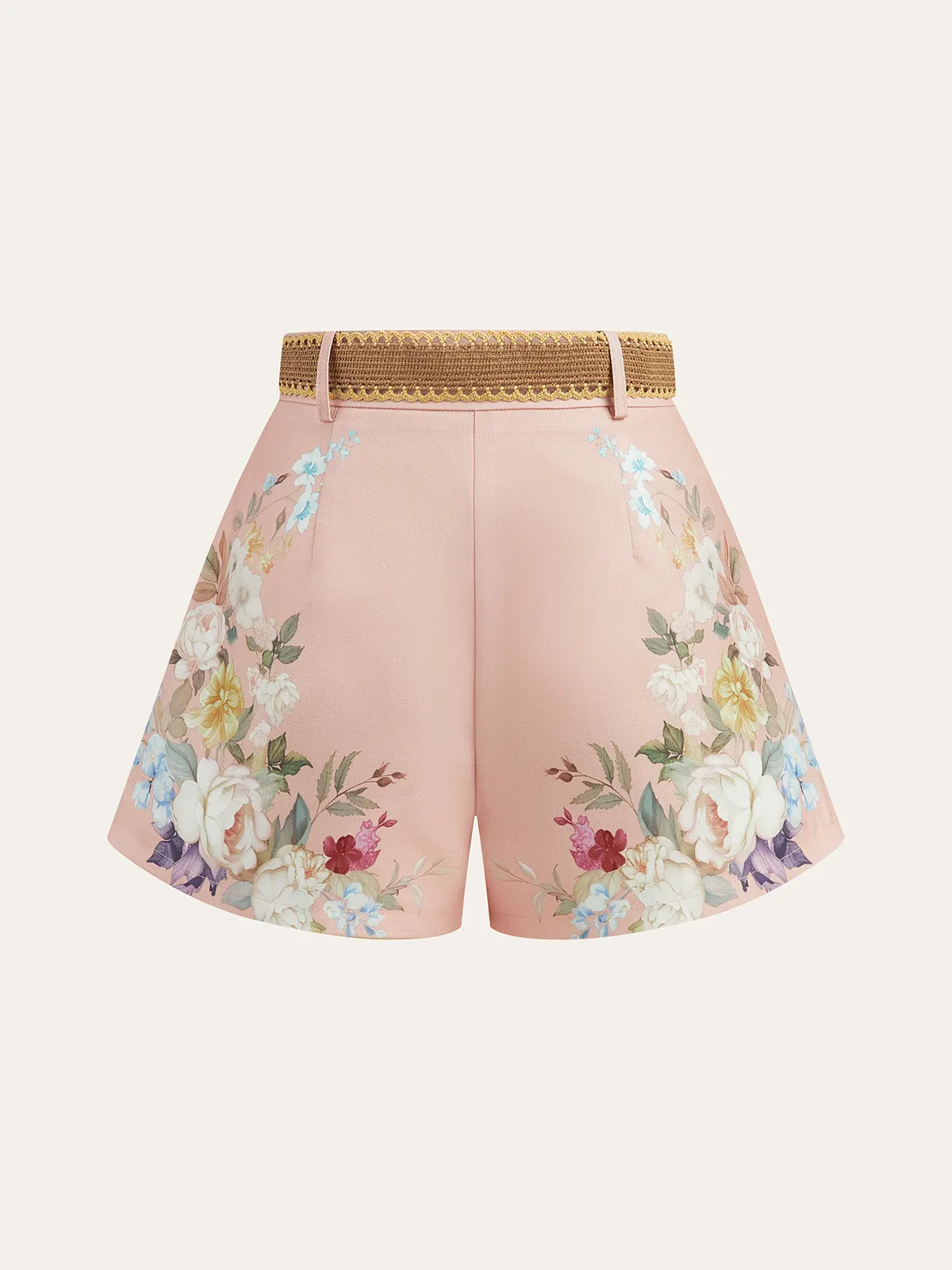 Floral Printed Belted Mid-Waist Shorts sold by COMMENSE product image thumbnail 3