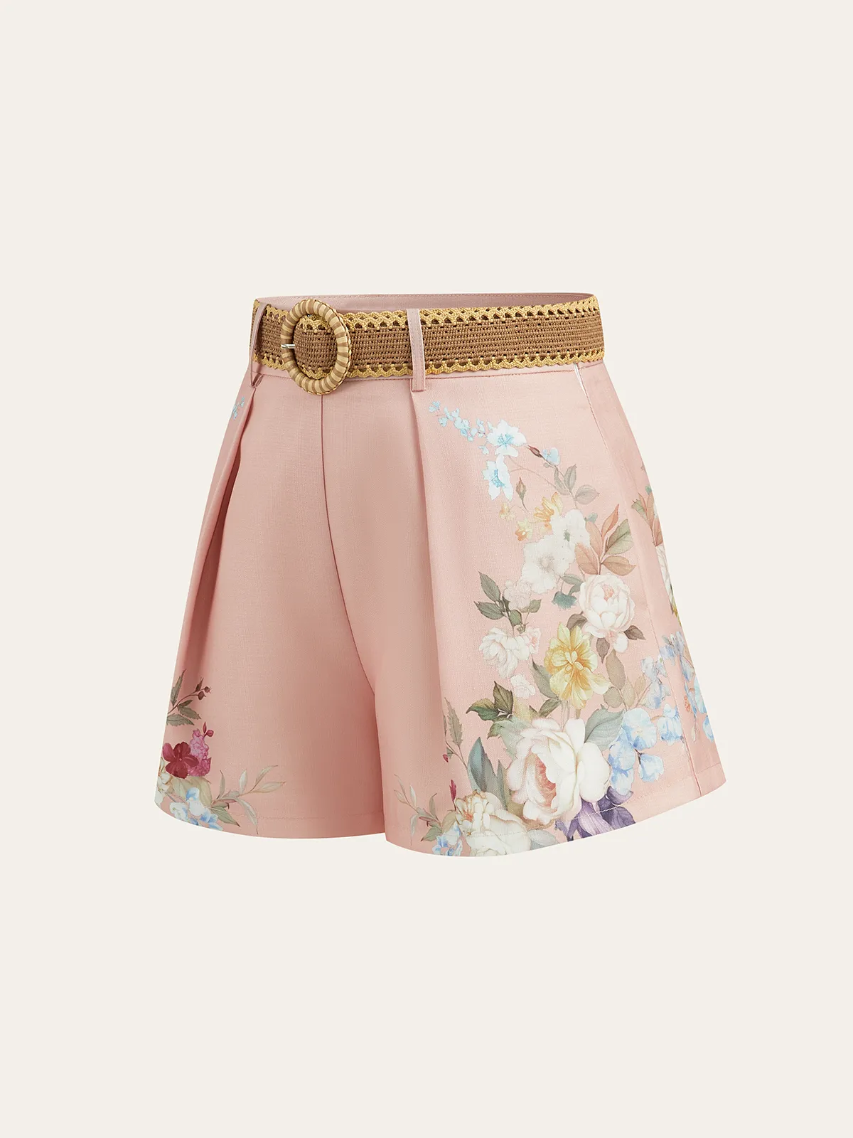 Floral Printed Belted Mid-Waist Shorts sold by COMMENSE product image thumbnail 5