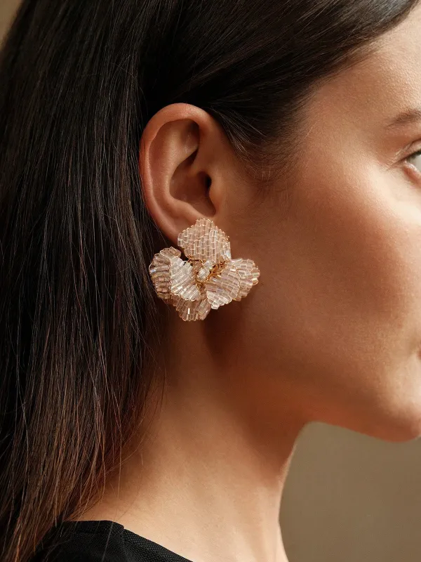 Beaded Flower-Shaped Statement Earrings sold by COMMENSE