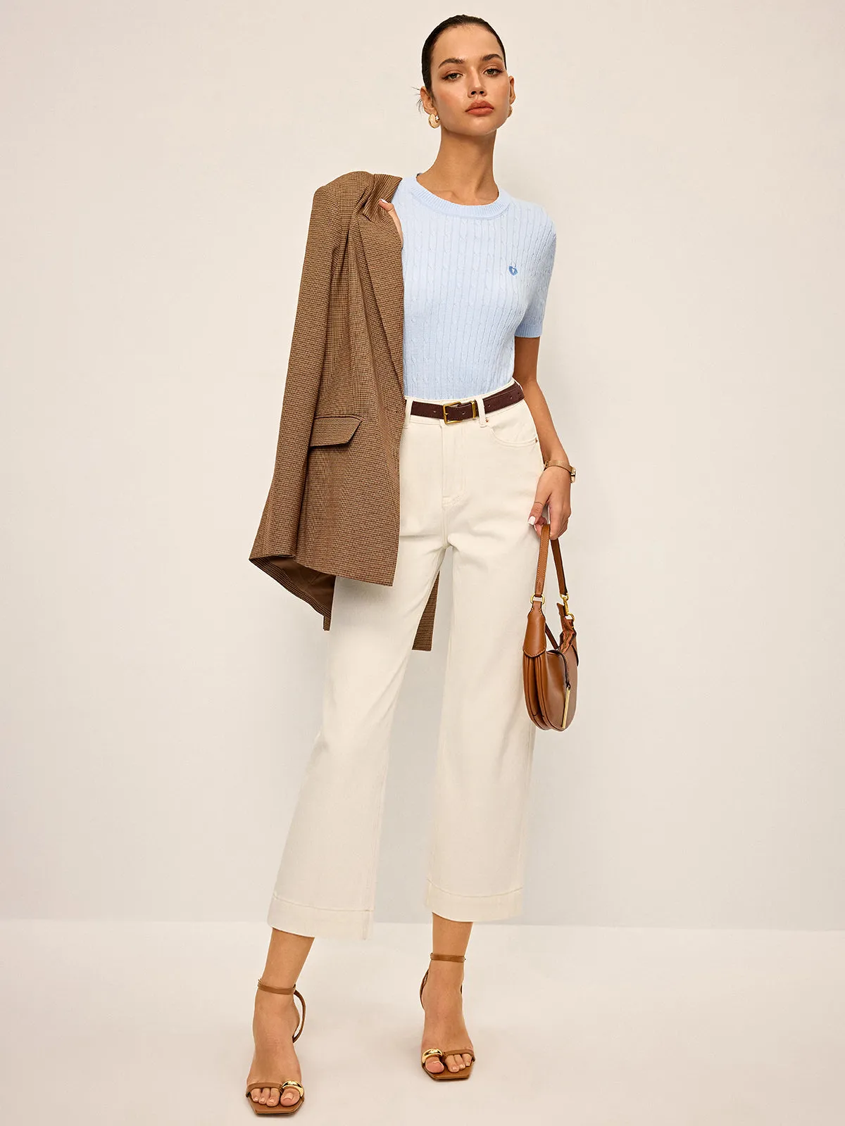 Heart Embroidered Crew Neck Cable Knit Top sold by COMMENSE product image thumbnail 2